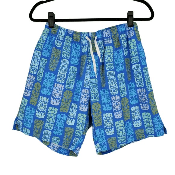 Bearbottom Blue Tiki Print Swim Shorts 